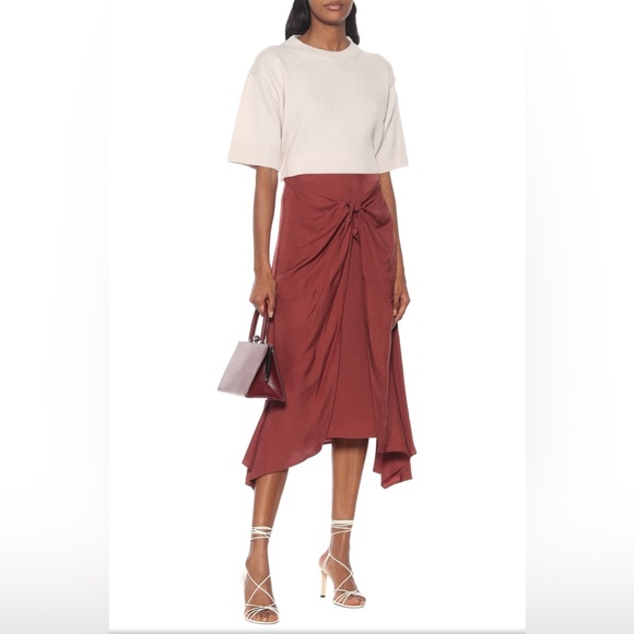VINCE MIDI Tie Front Asymmetrical Skirt in Dark Rosewood Size - Main Image